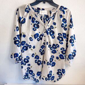 Yumi Kim Blue and Grey Floral Blouse Size Small